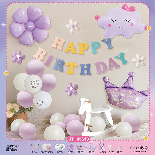 Purple Princess Birthday Balloon Set – Cloud, Crown & Floral Theme