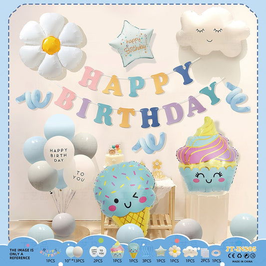 Pastel Dessert Birthday Balloon Set – Ice Cream, Cupcake & Cloud Theme