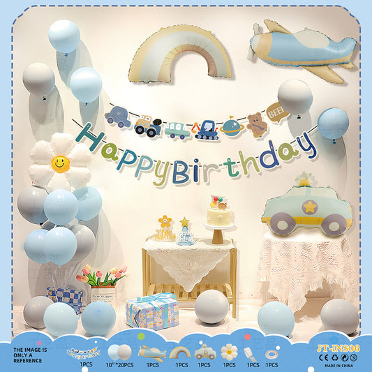 Blue Sky Transport Birthday Balloon Set – Car, Plane & Train Theme
