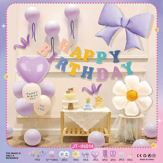 Lavender Bow Birthday Balloon Set – Heart, Flower & Pastel Theme