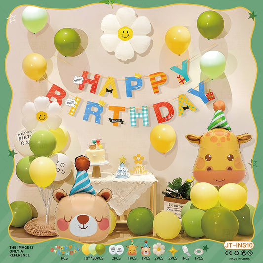 Jungle Animal Birthday Balloon Set – Giraffe, Bear & Green Theme