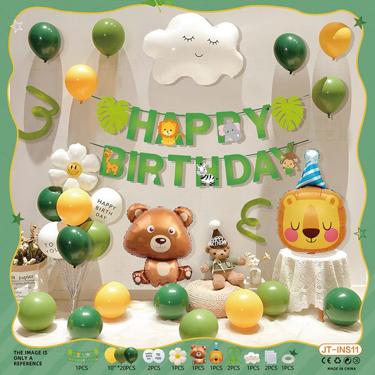 Safari Friends Birthday Balloon Set – Lion, Bear, Cloud & Tropical Theme